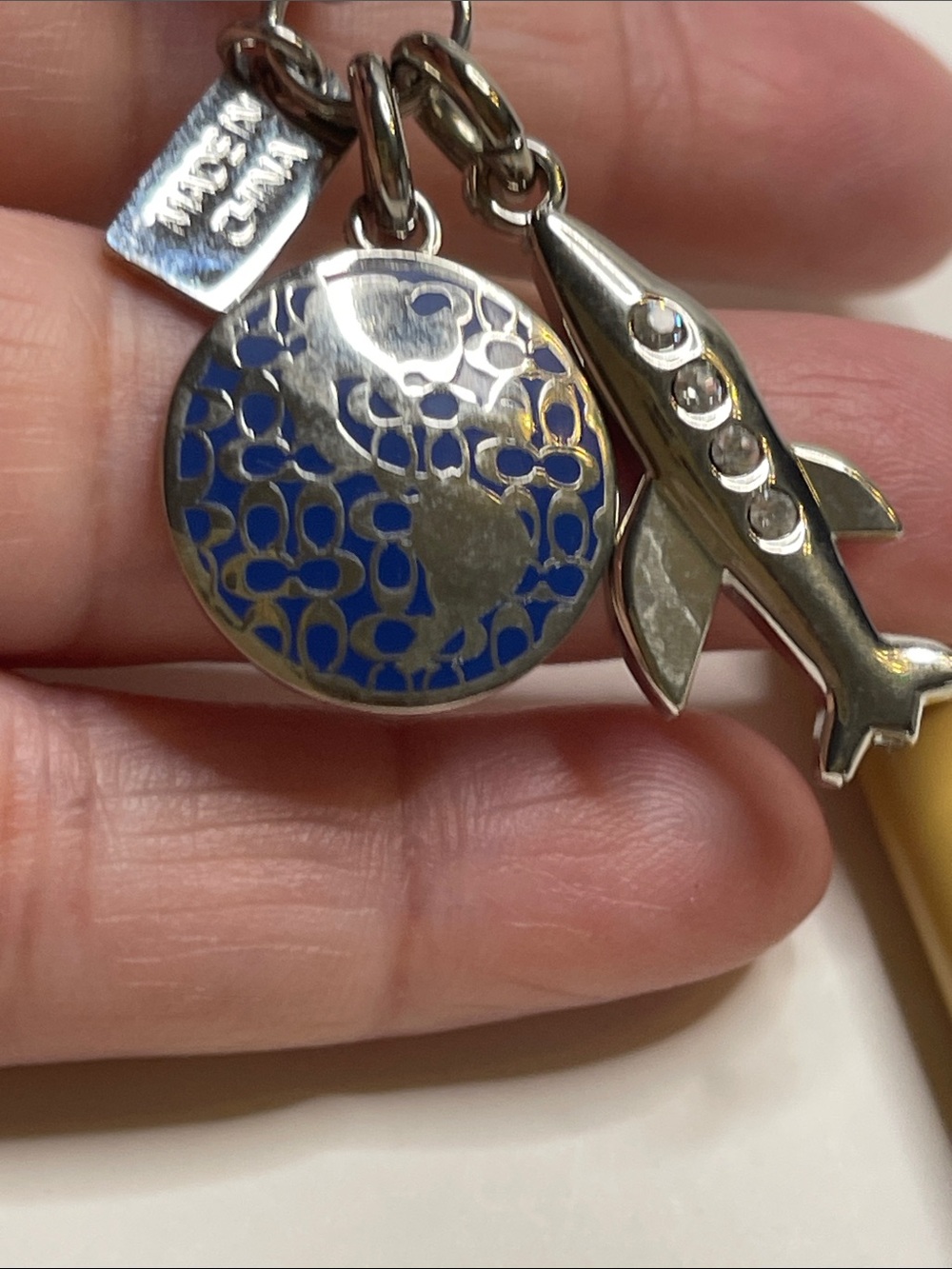 Coach Silver Keyring with Blue Enamel Globe & Plane Charm and Coach Pen
